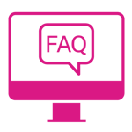 Desktop computer showing ‘FAQ’ in a speech bubble on the screen